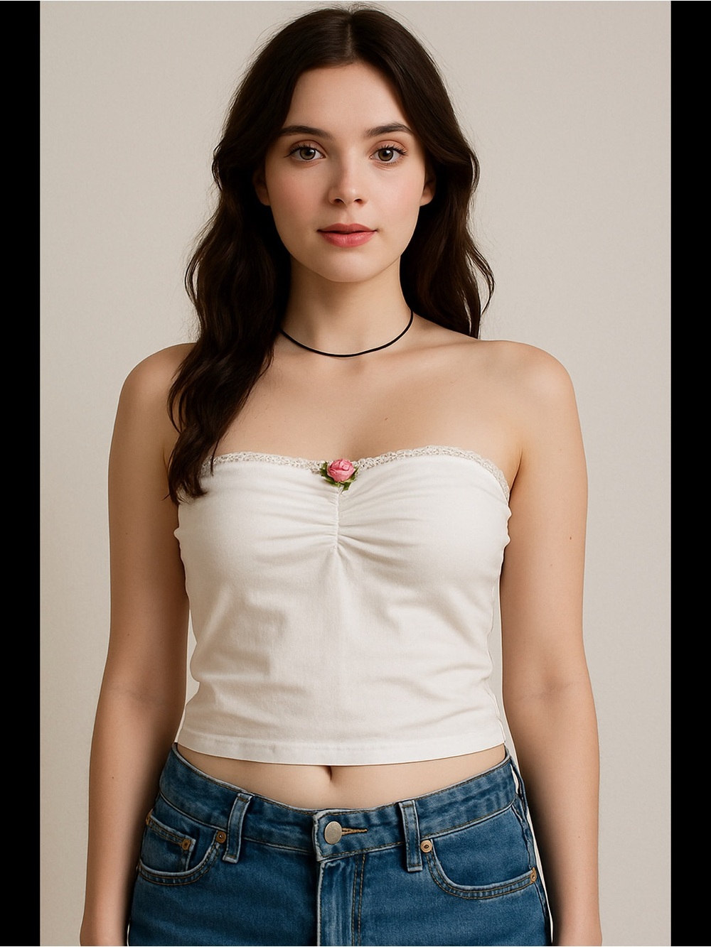 White Strapless Tube Top 12 Coquette Dainty Floral Clean Girl Y2K Stretchy